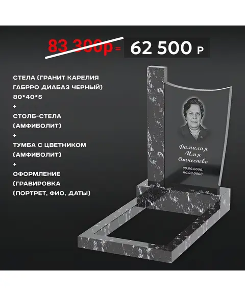 Комплект памятника 80 × 40 × 5 см Амфиболит